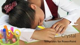 Presentation with sleeping - Presentation theme enhanced with beautiful-little-schoolgirl-sleeping background and a coral colored foreground