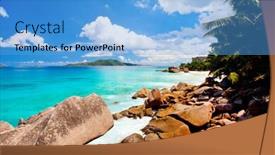  Presentation with tropical - Colorful presentation theme enhanced with beautiful-little-secluded-beach backdrop and a light blue colored foreground