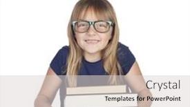 Presentation with many books - Presentation theme featuring beautiful-little-student-with-glasses background and a light gray colored foreground
