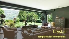  Presentation with furniture - PPT layouts consisting of beautiful living room classic furniture background and a tawny brown colored foreground