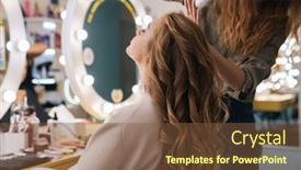  Presentation with curling - Amazing PPT layouts having beautiful-lovely-blonde-woman backdrop and a tawny brown colored foreground