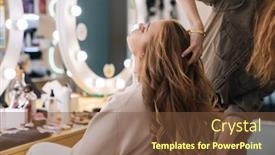  Presentation with curling - Slide deck consisting of beautiful-lovely-blonde-woman background and a tawny brown colored foreground