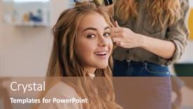 Presentation with hair salon - PPT layouts with beautiful-lovely-blonde-woman background and a coral colored foreground