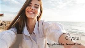  Presentation with summer time - Amazing PPT layouts having beautiful-lovely-young-woman-wearing backdrop and a coral colored foreground