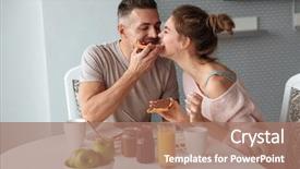  Presentation with movie theater loving couple - Audience pleasing presentation design consisting of beautiful loving couple having breakfast backdrop and a coral colored foreground