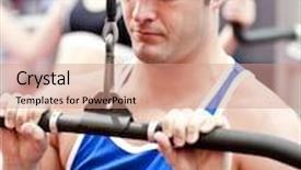  Presentation with body building - Cool new presentation with beautiful male athlete practicing body-building in a fitness center backdrop and a coral colored foreground