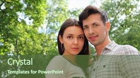  Presentation with beautiful green - PPT theme with beautiful man and woman stand in park green trees and sunny day background and a tawny brown colored foreground