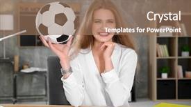  Presentation with soccer - Slides featuring beautiful manager with soccer ball background and a coral colored foreground