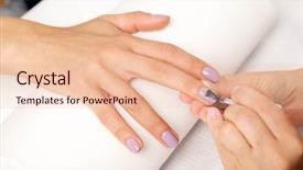  Presentation with nail - Beautiful PPT theme featuring beautiful manicured woman's nails with violet nail polish on soft white towel backdrop and a lemonade colored foreground