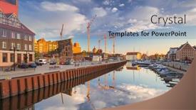  Presentation with marina - Beautiful slides featuring beautiful marina with yachts in gdansk reflected in the river at sunrise poland backdrop and a seafoam green colored foreground