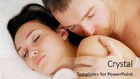  Presentation with married - Cool new presentation design with beautiful married people lying in bed and stroking backdrop and a coral colored foreground