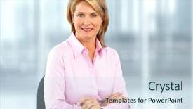  Presentation with working - Slide set featuring beautiful mature business woman working background and a sky blue colored foreground