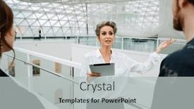  Presentation with digital art - PPT theme featuring beautiful-mature-grey-haired-woman background and a light gray colored foreground