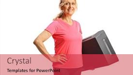  Presentation with step - Presentation theme having beautiful-mature-woman-holding background and a red colored foreground