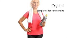  Presentation with plastic bottle - Presentation design with beautiful-mature-woman-in-sportswear background and a white colored foreground