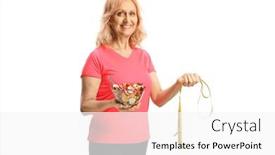  Presentation with tape - Slide set with beautiful-mature-woman-in-sportswear background and a white colored foreground