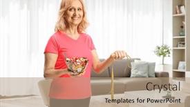  Presentation with sportswear - Slide deck with beautiful-mature-woman-in-sportswear background and a  colored foreground