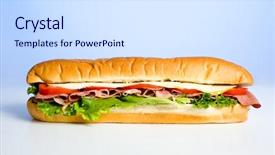  Presentation with blue cheese - Audience pleasing presentation theme consisting of beautiful meat lettuce tomato and cheese sandwich on a blue sky background backdrop and a sky blue colored foreground