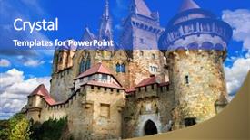  Presentation with castle - Beautiful slides featuring beautiful medieval castle kreuzenstein austria backdrop and a cobalt blue colored foreground