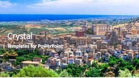  Presentation with ancient war history medieval - Slide deck with beautiful medieval village borgo corigliano background and a gray colored foreground