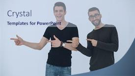  Presentation with direction - Beautiful PPT layouts featuring beautiful-men-showing-direction backdrop and a sky blue colored foreground