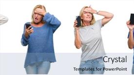  Presentation with collage - Presentation theme consisting of beautiful middle age blonde woman background and a light blue colored foreground