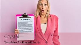  Presentation with contract - Presentation design with beautiful-middle-age-blonde-woman background and a coral colored foreground