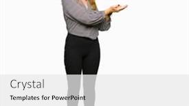  Presentation with hand palm - Beautiful presentation theme featuring beautiful-middle-age-business-woman backdrop and a white colored foreground