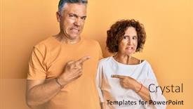  Presentation with forefinger - Colorful presentation design enhanced with beautiful-middle-age-couple-together backdrop and a coral colored foreground