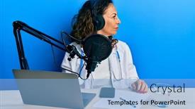  Presentation with radio - Presentation featuring beautiful-middle-age-doctor-woman background and a light blue colored foreground