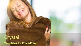  Presentation with self care - Audience pleasing slide set consisting of beautiful middle age elegant woman wearing mink coat hugging oneself happy and positive smiling confident self love and self care backdrop and a tawny brown colored foreground