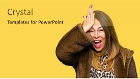 Presentation with elegant - Colorful presentation theme enhanced with beautiful middle age elegant woman wearing mink coat surprised with hand on head for mistake remember error forgot bad memory concept backdrop and a yellow colored foreground