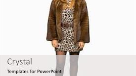  Presentation with elegant - Audience pleasing slide deck consisting of beautiful middle age elegant woman wearing mink coat smiling looking side and staring away thinking backdrop and a light gray colored foreground