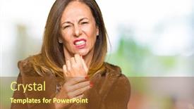  Presentation with arthritis - PPT theme featuring beautiful middle age elegant woman wearing mink coat suffering pain on hands and fingers arthritis inflammation background and a tawny brown colored foreground