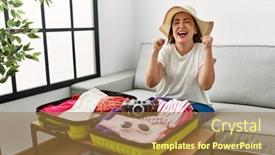  Presentation with beautiful hispanic woman - PPT theme having beautiful-middle-age-hispanic-woman background and a coral colored foreground