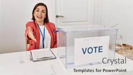  Presentation with beautiful hispanic woman - PPT theme having beautiful-middle-age-hispanic-woman background and a lemonade colored foreground