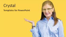  Presentation with hand palm - Presentation design featuring beautiful middle age mature business background and a  colored foreground