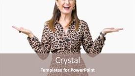  Presentation with rich - Presentation theme featuring beautiful middle age mature rich woman wearing leopard dress over isolated background smiling showing both hands open palms presenting and advertising comparison and balance background and a gray colored foreground