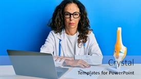  Presentation with woman crying - Beautiful presentation theme featuring beautiful-middle-age-woman-doctor backdrop and a light blue colored foreground