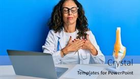  Presentation with orthopedic - Colorful presentation enhanced with beautiful-middle-age-woman-doctor backdrop and a light blue colored foreground