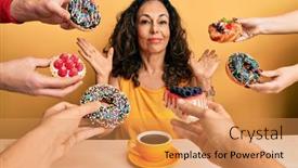  Presentation with coffee cup - Slide set having beautiful-middle-age-woman-drinking background and a coral colored foreground