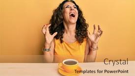  Presentation with coffee cup - Amazing presentation design having beautiful-middle-age-woman-drinking backdrop and a yellow colored foreground