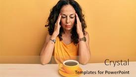  Presentation with cup coffee - Audience pleasing slide set consisting of beautiful-middle-age-woman-drinking backdrop and a yellow colored foreground
