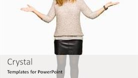  Presentation with comparison - Slide deck featuring beautiful middle age woman wearing fashion sweater smiling showing both hands open palms presenting and advertising comparison and balance background and a white colored foreground
