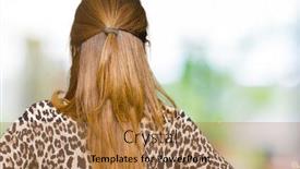  Presentation with animal print - Colorful PPT theme enhanced with beautiful middle age woman wearing leopard animal print dress standing backwards looking away with arms on body backdrop and a coral colored foreground