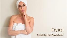  Presentation with questions question marks idea - PPT layouts having beautiful middle age woman wet background and a lemonade colored foreground