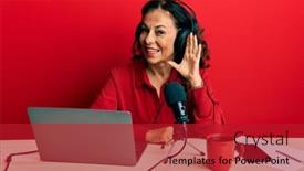  Presentation with radio - PPT theme enhanced with beautiful-middle-age-woman-working background and a crimson colored foreground