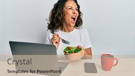  Presentation with healthy office - Theme having beautiful-middle-age-woman-working background and a soft green colored foreground