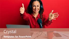  Presentation with hug - Presentation theme having beautiful-middle-age-woman-working background and a coral colored foreground