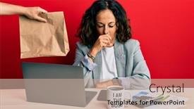  Presentation with food delivery - Presentation enhanced with beautiful-middle-age-woman-working background and a mint green colored foreground